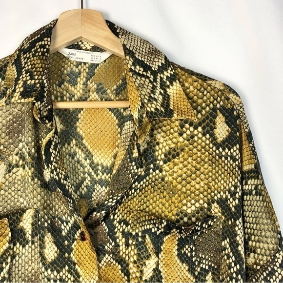 Zara Brown & Yellow Snake Print Long Sleeve Button Down XS/S - Picture 4 of 5